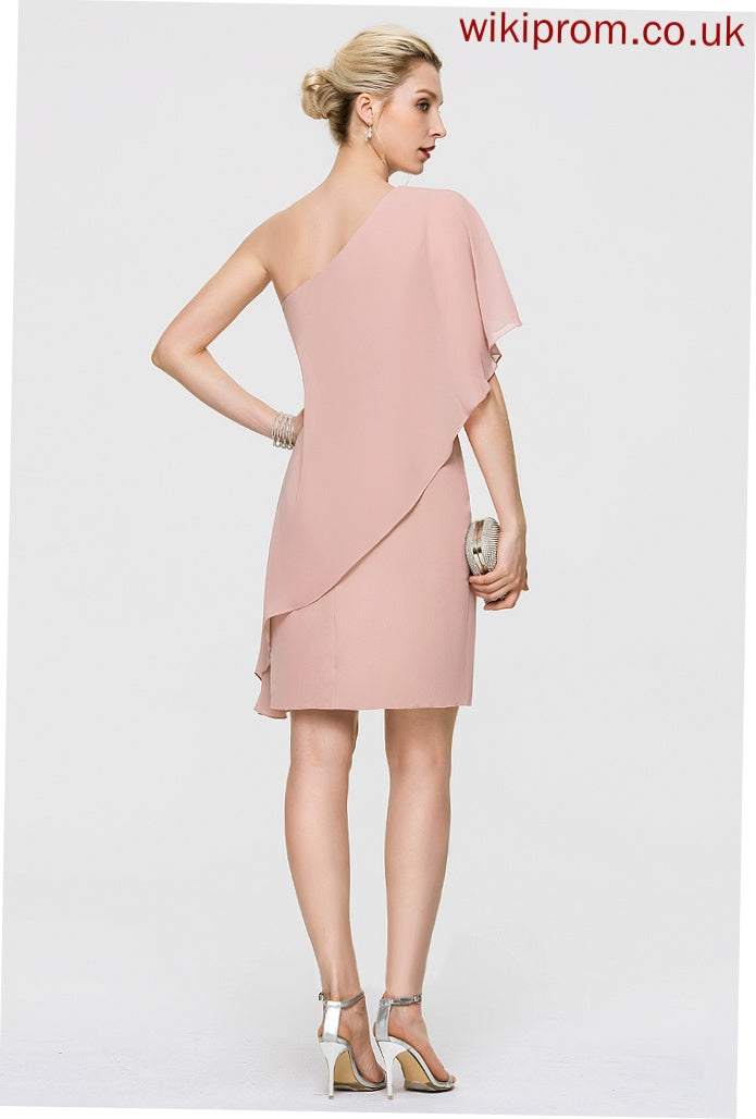 Sheath/Column Chiffon Ruffles One-Shoulder With Cocktail Knee-Length Dress Victoria Cocktail Dresses Cascading