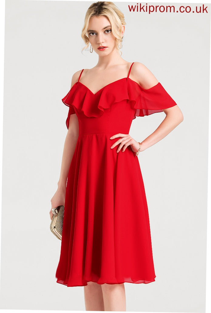 Cocktail Cascading Chiffon Magdalena A-Line Cocktail Dresses Knee-Length Dress With Ruffles V-neck