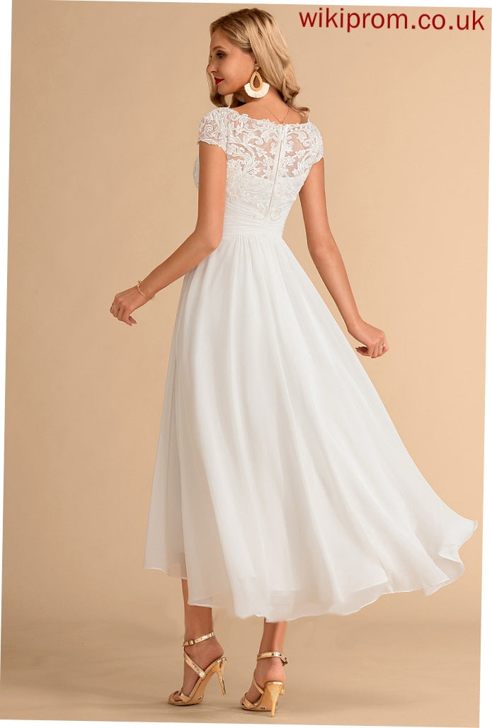 Lace Scoop Dress Neck Chiffon A-Line Alina Asymmetrical Wedding Wedding Dresses