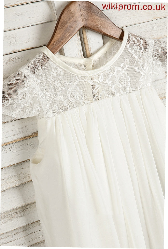 Lace/Flower(s) A-Line With Flower Dress - Tea-length Girl Madeline Neck Sleeveless Chiffon Flower Girl Dresses Scoop