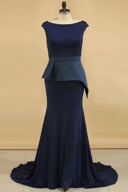 New Arrival Scoop Mermaid Spandex Evening Dresses Sweep Train