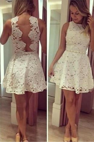 See through Lace Short A-Line Cute Sexy Cheap Dresses for Homecoming Graduation Dress WK440