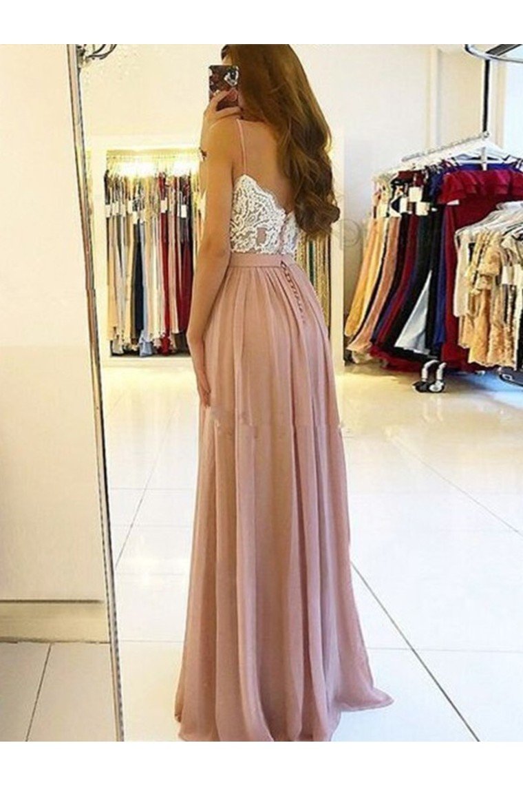 A-Line/Princess Sleeveless Spaghetti Straps Floor-Length Applique Chiffon Dresses