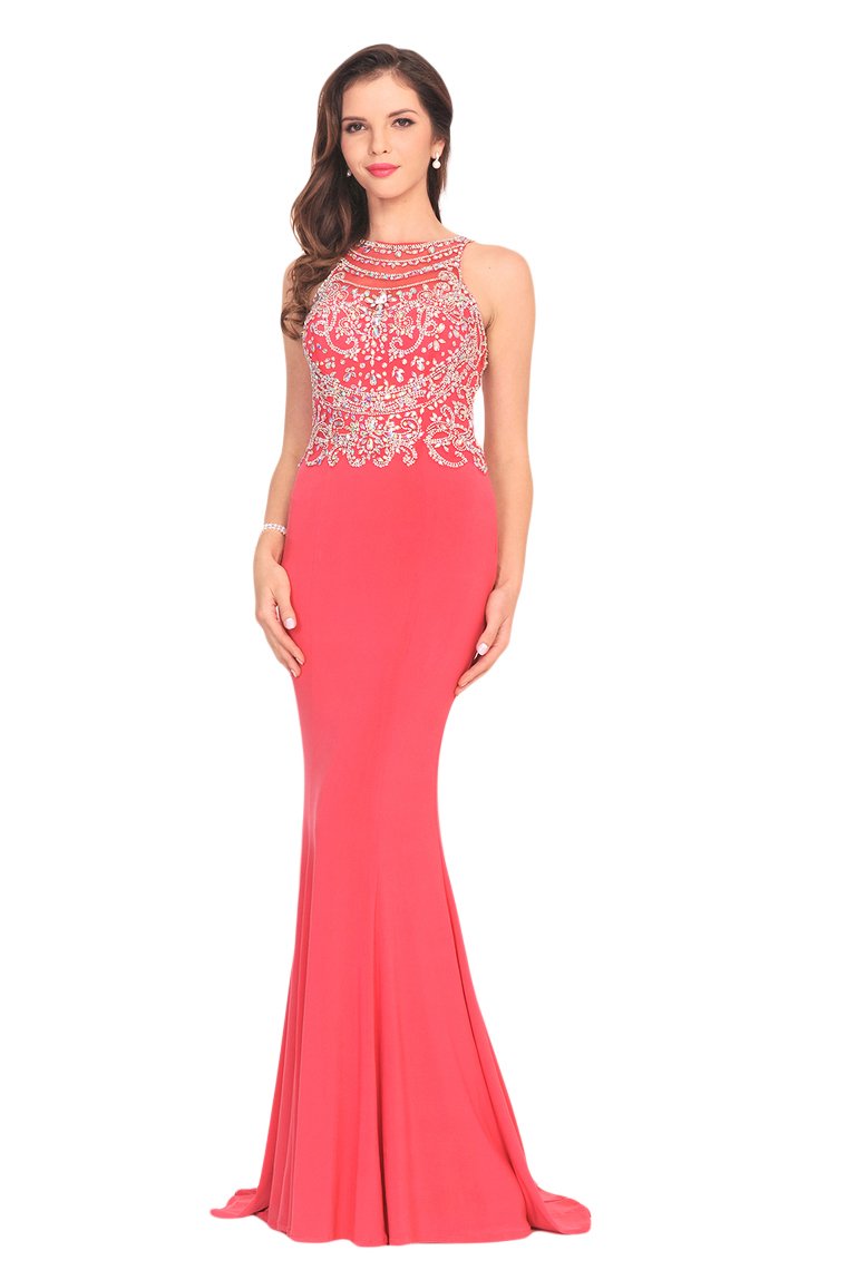 Spandex Scoop With Beading Prom Dresses Mermaid Sweep Train