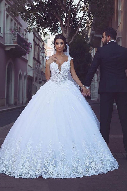 Off The Shoulder Wedding Dresses Tulle With Applique A Line Court Train