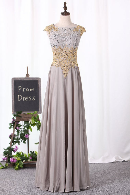 2024 A Line Evening Dresses Scoop With Applique And Beads Chiffon