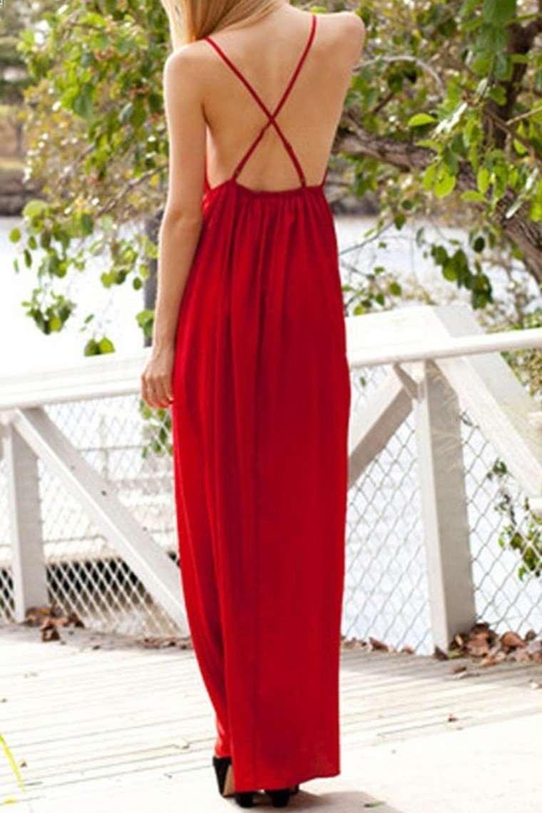 Sexy Open Back Spaghetti Straps A Line Evening Dresses Chiffon