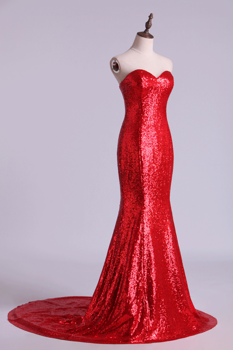 Hot Red Mermaid/Trumpet Evening Dresses Sweetheart Sequined Bodice