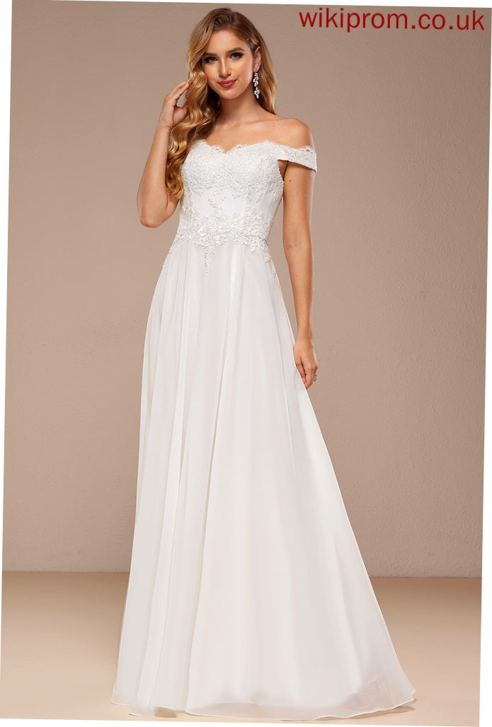 A-Line Floor-Length Lace Wedding Dresses Makena With Wedding Chiffon Dress Off-the-Shoulder Sequins