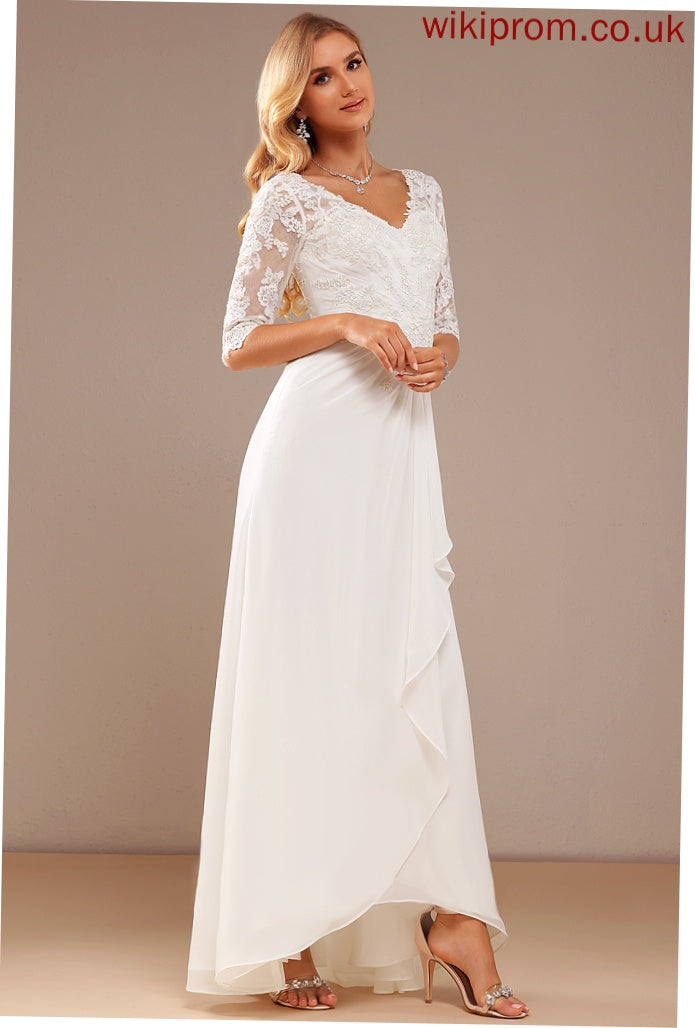 Wedding Lace With Wedding Dresses V-neck Chiffon Dress Ruffle A-Line Haylee Asymmetrical