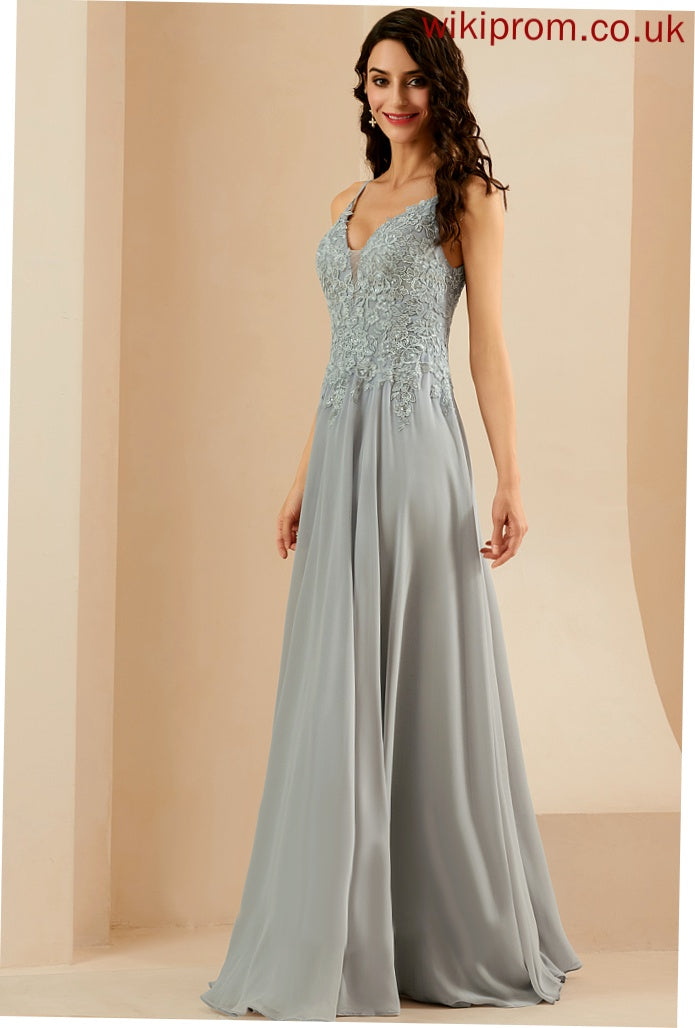 Chiffon Prom Dresses Sequins Valentina Floor-Length With A-Line Lace V-neck