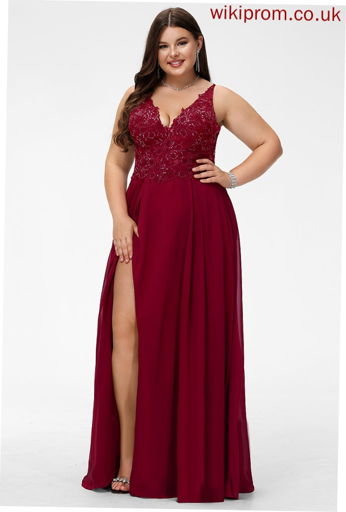 Prom Dresses Frances V-neck Sequins A-Line Floor-Length With Chiffon