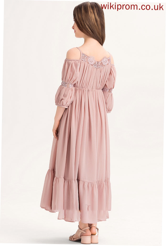 With Junior Bridesmaid Dresses Ruffle Lace Gabriela Chiffon A-Line Ankle-Length Square Neckline