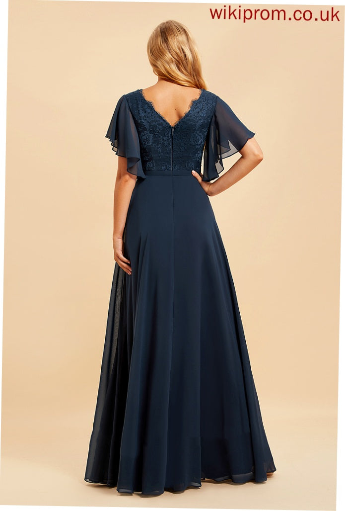 SplitFront V-neck Lace Neckline Embellishment Silhouette Fabric Floor-Length Length A-Line Mylee Sleeveless Bridesmaid Dresses