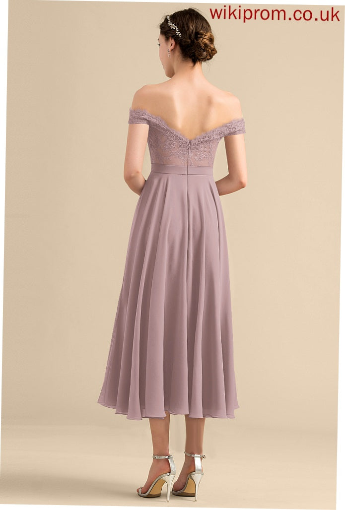 With Cocktail Beading Off-the-Shoulder A-Line Chiffon Lesley Dress Tea-Length Cocktail Dresses Lace