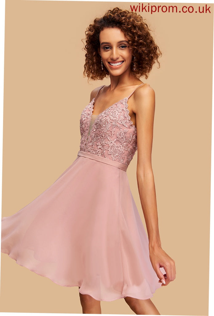 V-neck Homecoming With Homecoming Dresses Chiffon A-Line Dress Short/Mini Minnie Lace