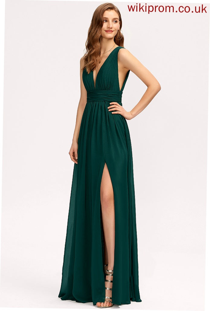 Floor-Length A-Line Prom Dresses Chiffon V-neck Rowan