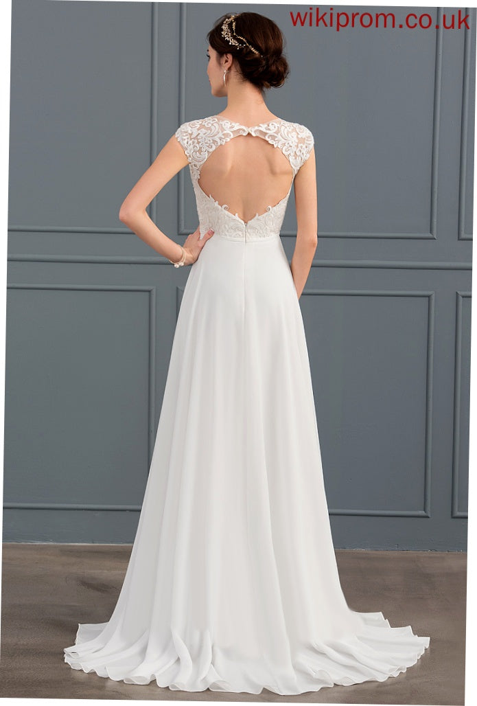 Split With Kassidy Lace Dress Chiffon A-Line Train Sweep V-neck Front Wedding Dresses Wedding