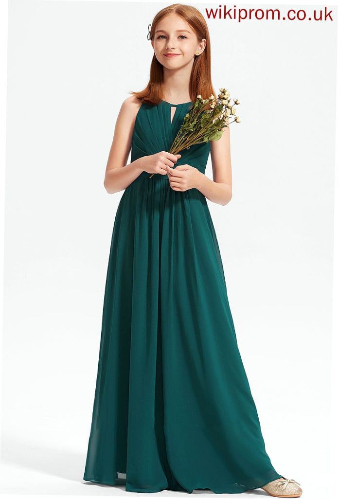 Ruffle Chiffon Neck Floor-Length Riya With Scoop Junior Bridesmaid Dresses A-Line