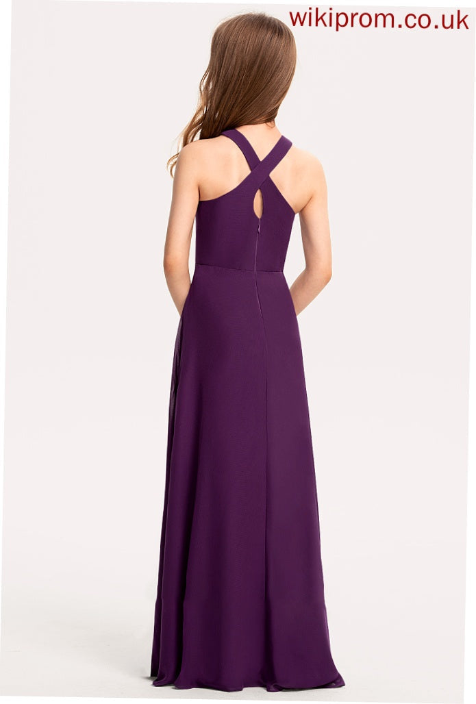 Junior Bridesmaid Dresses Madyson V-neck Chiffon A-Line Floor-Length