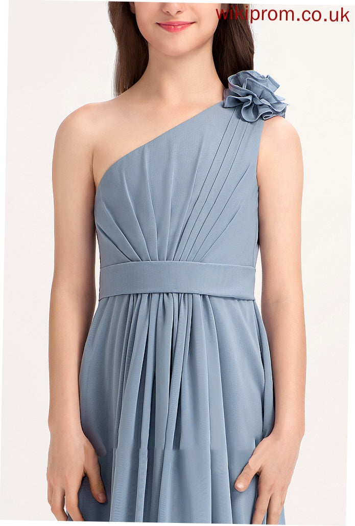 Chiffon With Junior Bridesmaid Dresses A-Line Evie Ruffle One-Shoulder Floor-Length Flower(s)