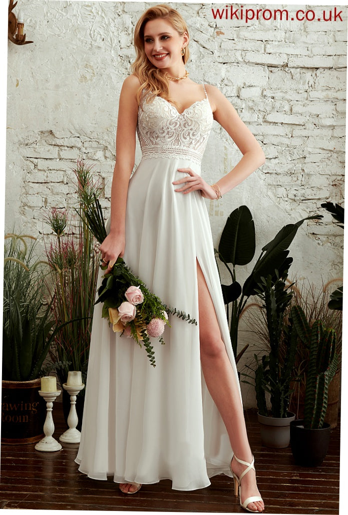 Wedding Dresses Sandra V-neck Dress Lace Floor-Length Wedding Chiffon With Split Front A-Line