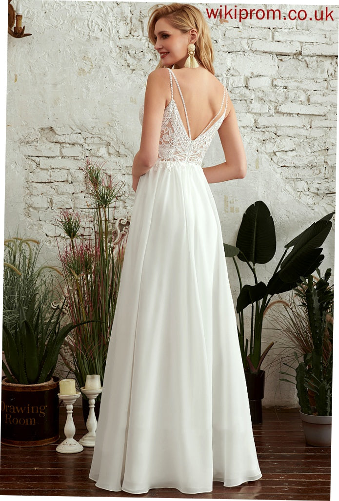 Dress Front Split V-neck Beading Chiffon Madelynn Wedding Dresses Floor-Length Wedding Lace A-Line With