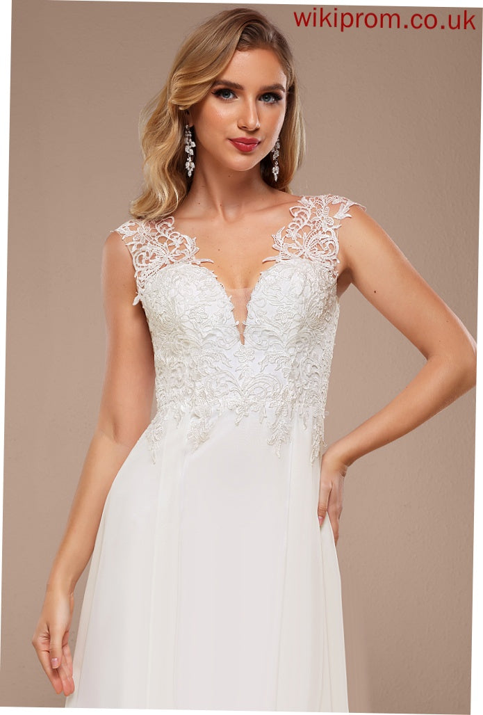 Train A-Line Kiara Lace Wedding Sweep V-neck Dress Chiffon Wedding Dresses