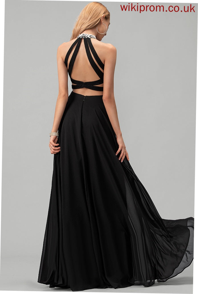 Chiffon Floor-Length Prom Dresses Scoop Britney A-Line