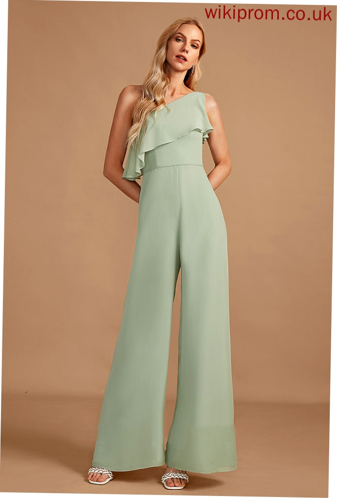 One-Shoulder Straps Fabric Neckline Floor-Length Embellishment Ruffle Length Mckayla Spaghetti Staps Natural Waist Half Sleeves Bridesmaid Dresses