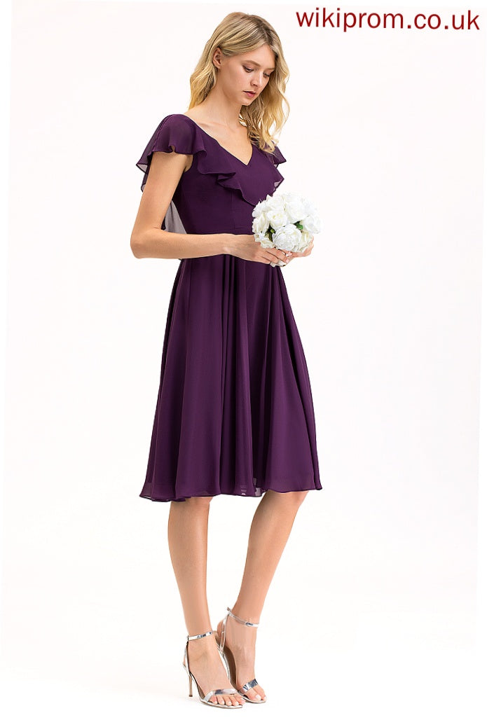 Dress A-Line With V-neck Knee-Length Cocktail Yaretzi Cocktail Dresses Ruffles Chiffon Cascading