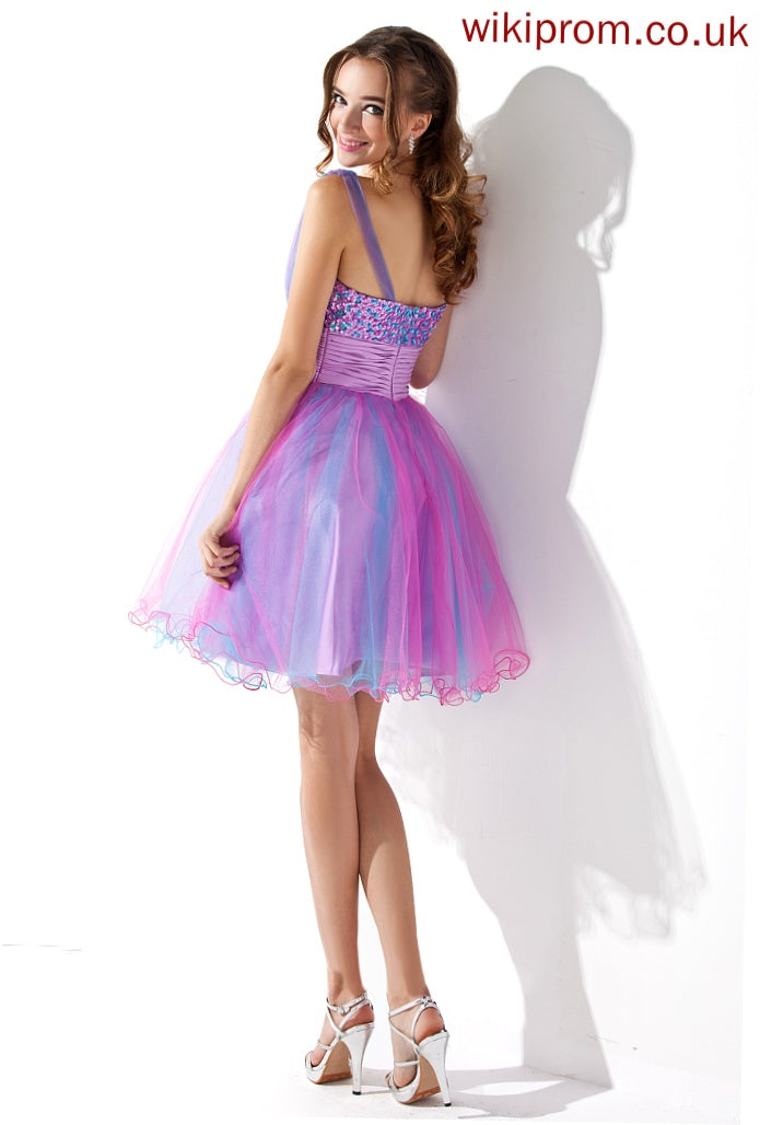 A-Line With One-Shoulder Short/Mini Beading Homecoming Dresses Tulle Sequins Homecoming Ruffle Dress Nathaly