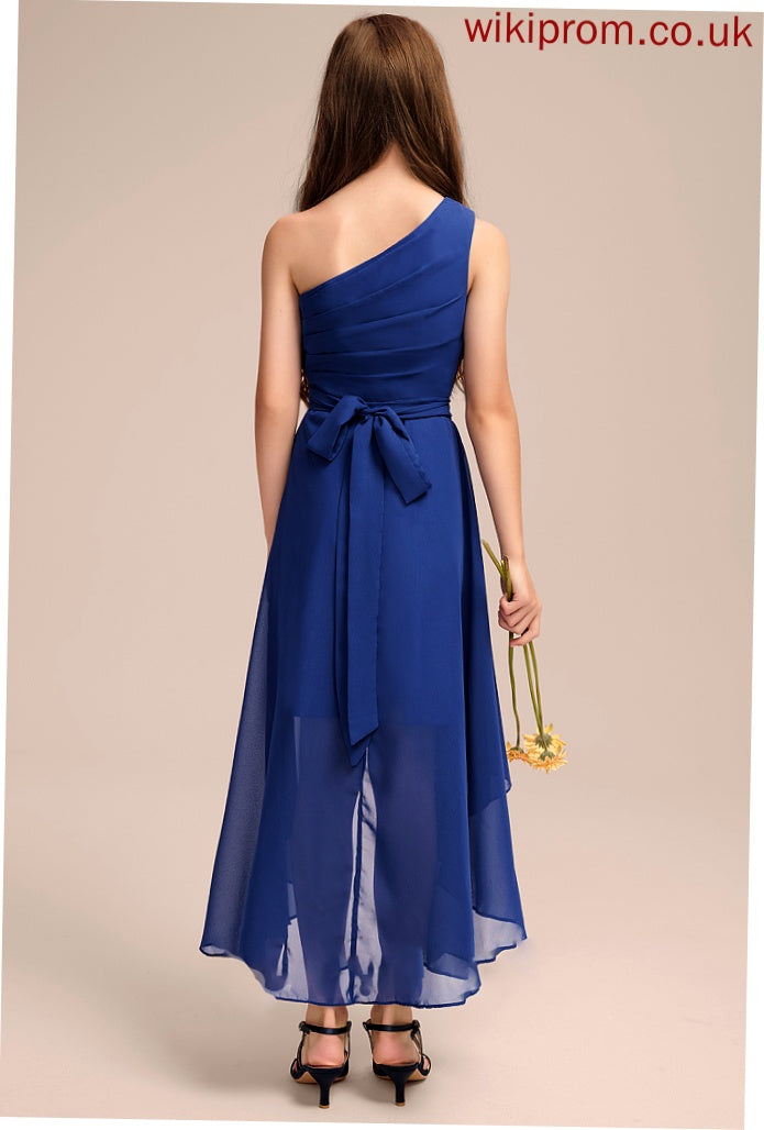 Junior Bridesmaid Dresses Ruffles One-Shoulder Bow(s) Asymmetrical Chiffon A-Line With Jaelynn