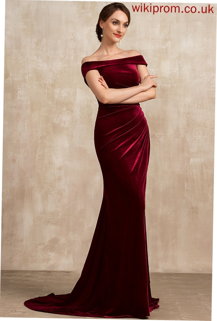 Velvet of Mother of the Bride Dresses Dress Bride Train Ruffle Autumn Sweep the Off-the-Shoulder With Mother Trumpet/Mermaid