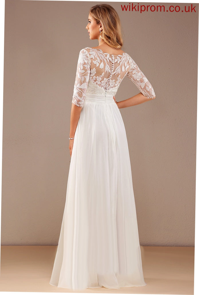 Wedding Floor-Length V-neck Wedding Dresses Chiffon Lace With Lace Sequins A-Line Dress Carmen Ruffle