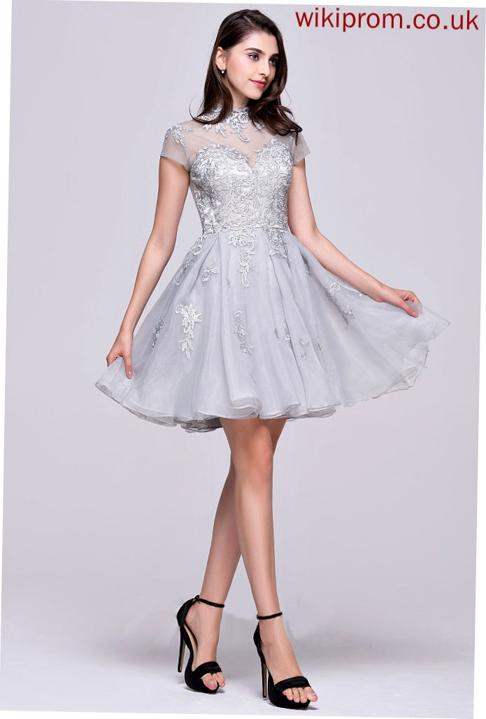 Dress Organza Short/Mini Neck Homecoming Dresses Tulle High Lace Savanah Appliques A-Line With Lace Homecoming