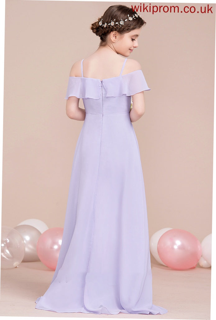 With Ruffles Off-the-Shoulder Cascading Chiffon A-Line Junior Bridesmaid Dresses Asymmetrical Teagan