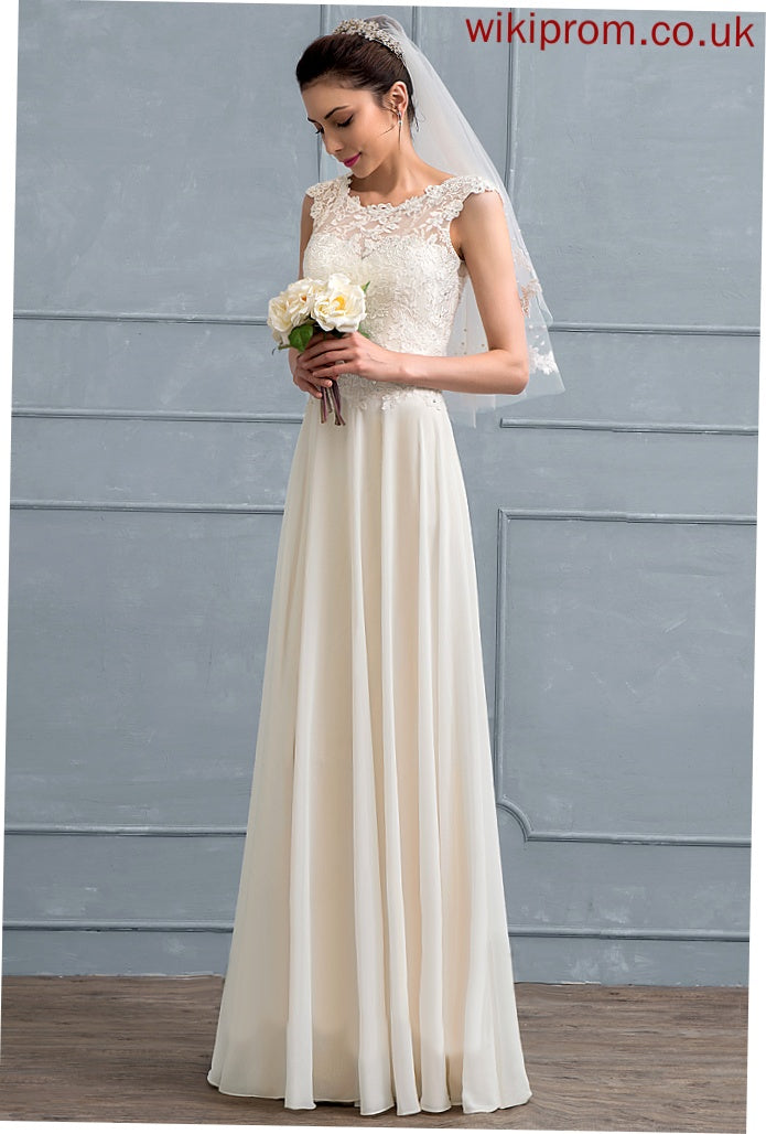 Sequins Nathalie Floor-Length Dress Lace With Wedding Beading Neck A-Line Chiffon Scoop Wedding Dresses