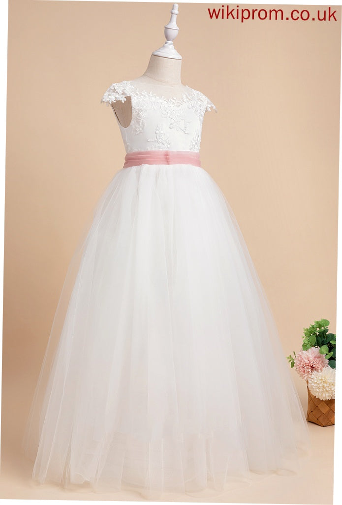 Sleeveless Floor-length Ball-Gown/Princess Scoop Girl Neck With Lace Flower Girl Dresses Flower Dress Kendall Lace/Sash -