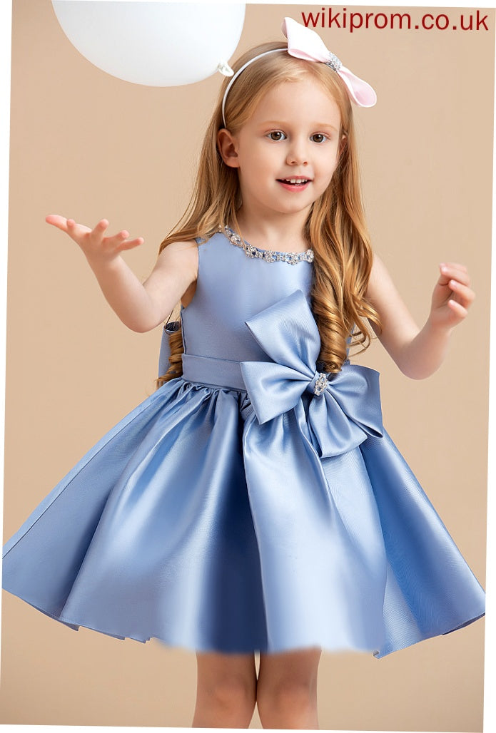 Satin Bow(s) Ball-Gown/Princess Dress Neck With Flower Girl Dresses Knee-length Scarlett Scoop Girl - Sleeveless Flower