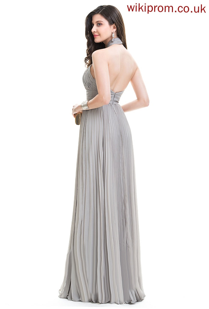 Prom Dresses Halter A-Line Floor-Length Chiffon Jacey Pleated With