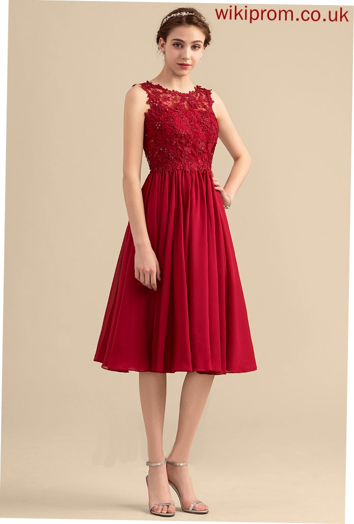 Dress With Beading Lace Lilith Homecoming Dresses Homecoming Neck Scoop Lace Knee-Length A-Line Chiffon