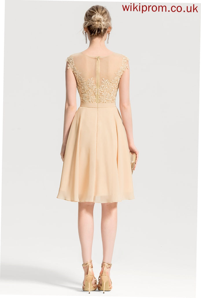 Neck Knee-Length Chiffon Cocktail Dresses Lace Scoop Appliques Cocktail Dress With Lace Diamond A-Line