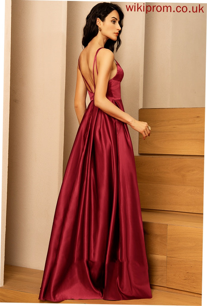 A-Line Straps&Sleeves Neckline Floor-Length Silhouette Length Fabric V-neck Satin Lola Natural Waist Floor Length Bridesmaid Dresses