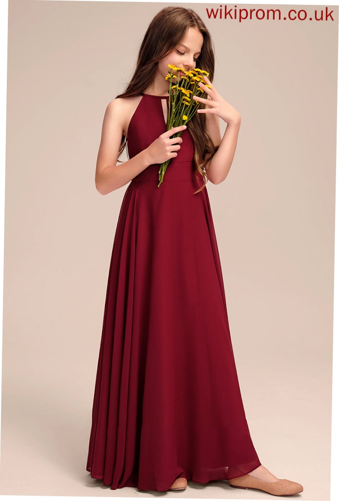 Junior Bridesmaid Dresses Chiffon Scoop A-Line Norma Floor-Length Neck