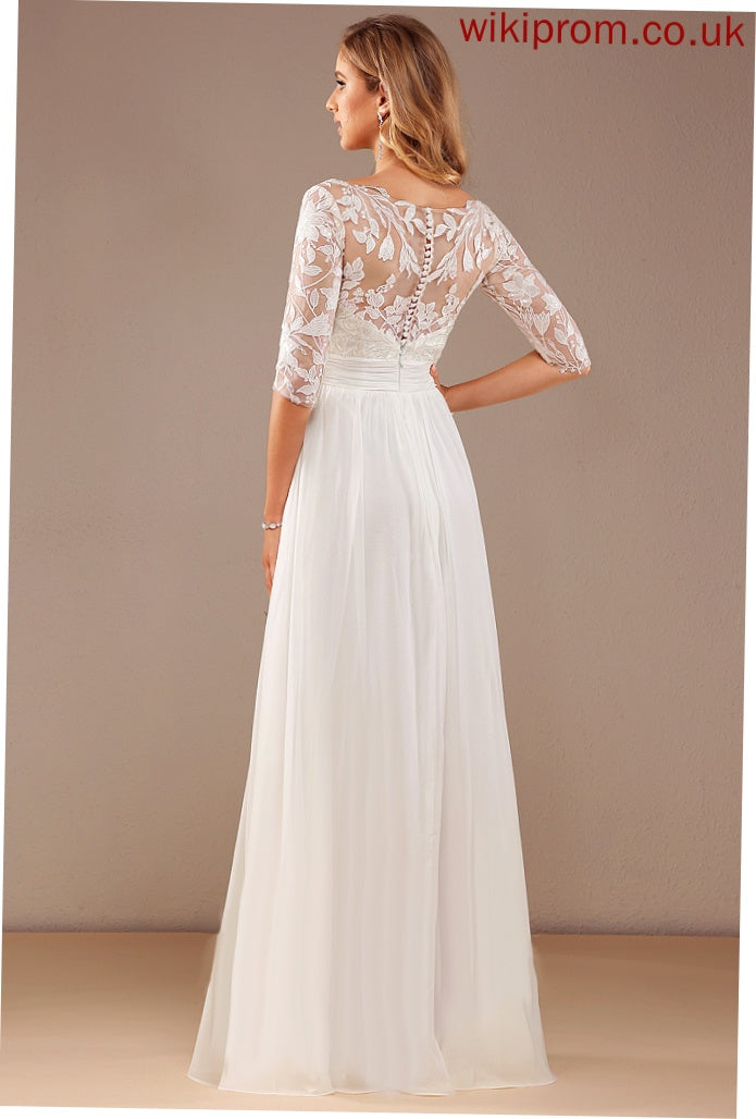 Katharine V-neck Floor-Length Lace Ruffle Wedding Dresses With Wedding Sequins A-Line Dress Chiffon