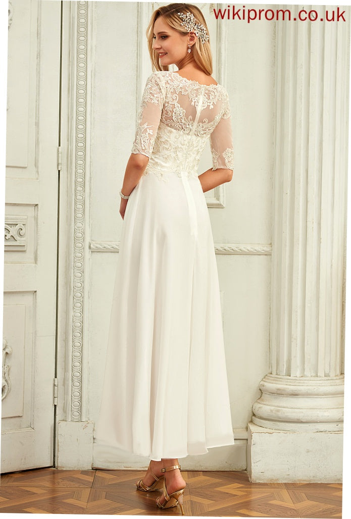 Dress With Wedding Dresses A-Line Anaya Scoop Wedding Lace Asymmetrical Beading Chiffon Sequins