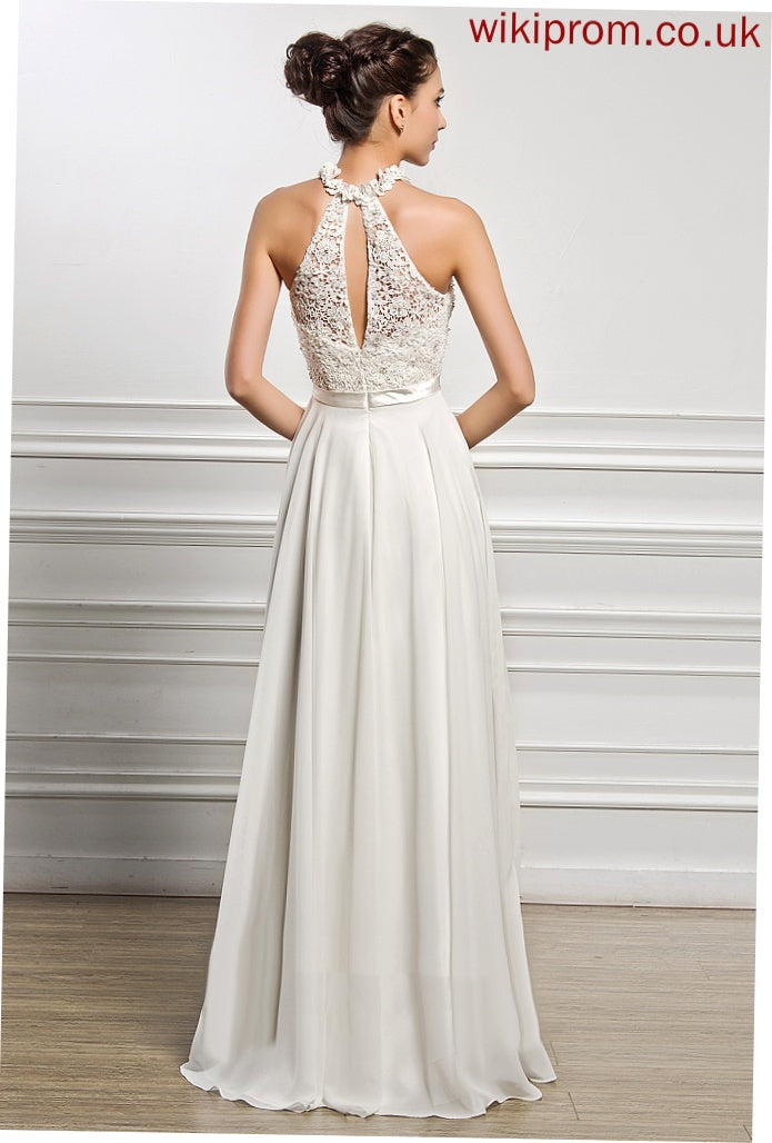 Beading Scoop Wedding Dresses Wedding Sequins Chiffon With Lace Dress Floor-Length A-Line Cecilia Neck