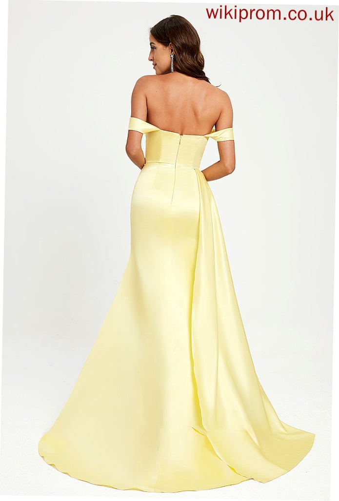 With Ruffle Prom Dresses Off-the-Shoulder Train Sweep Satin Dakota Trumpet/Mermaid