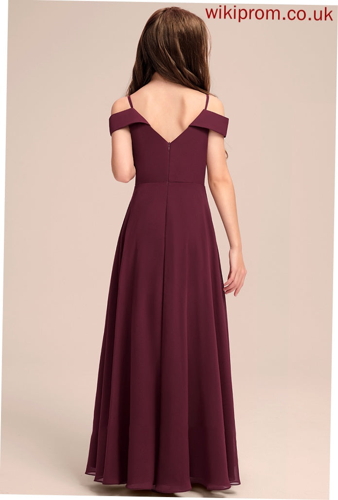 Zoey Junior Bridesmaid Dresses Off-the-Shoulder Floor-Length Chiffon A-Line